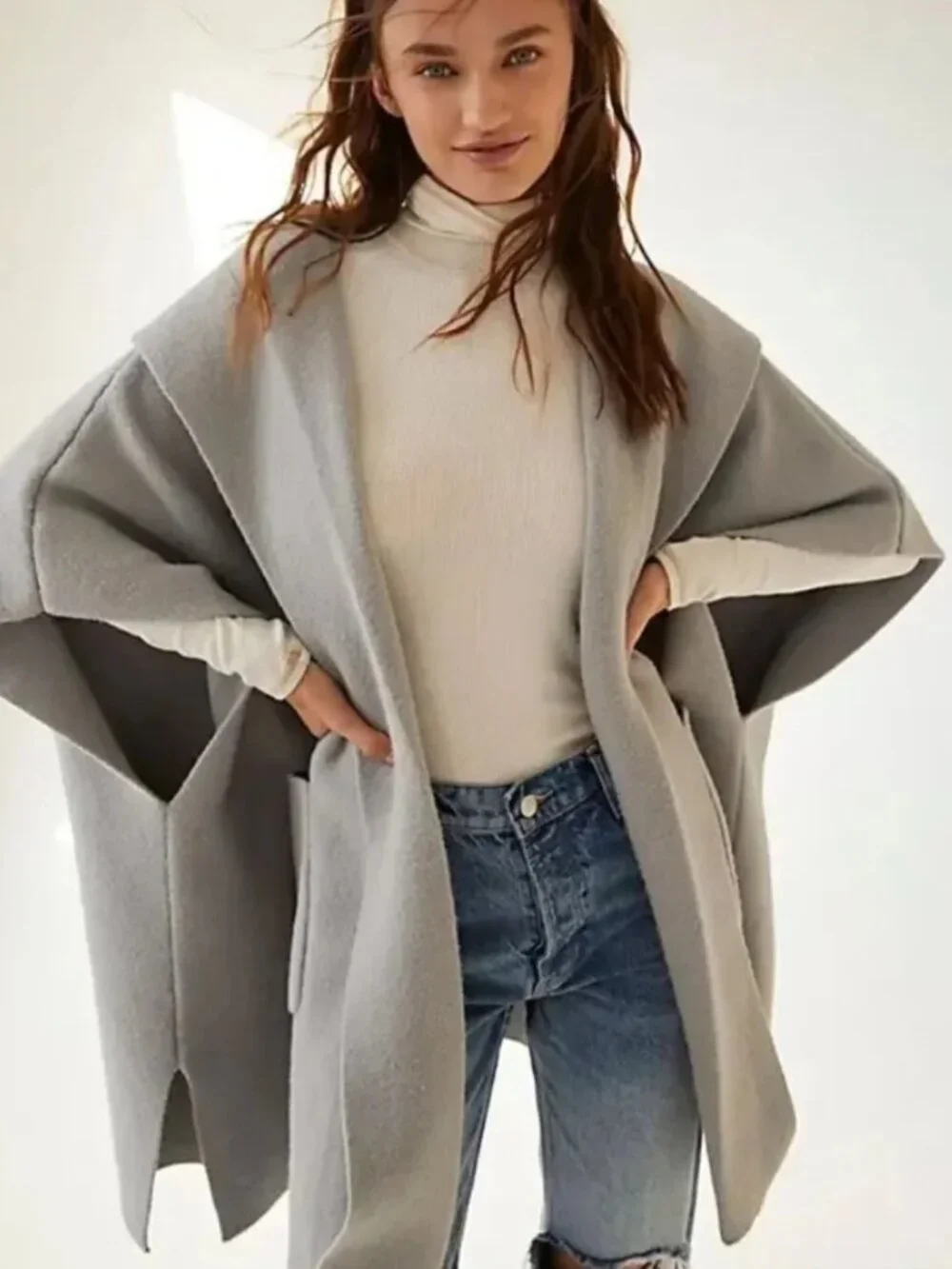 NWT Free People All I Need Cozy Hooded Duster in Grey